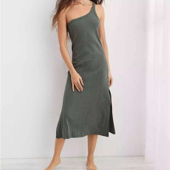 aerie Dresses & Skirts - Aerie Ribbed One Shoulder Dress Size L